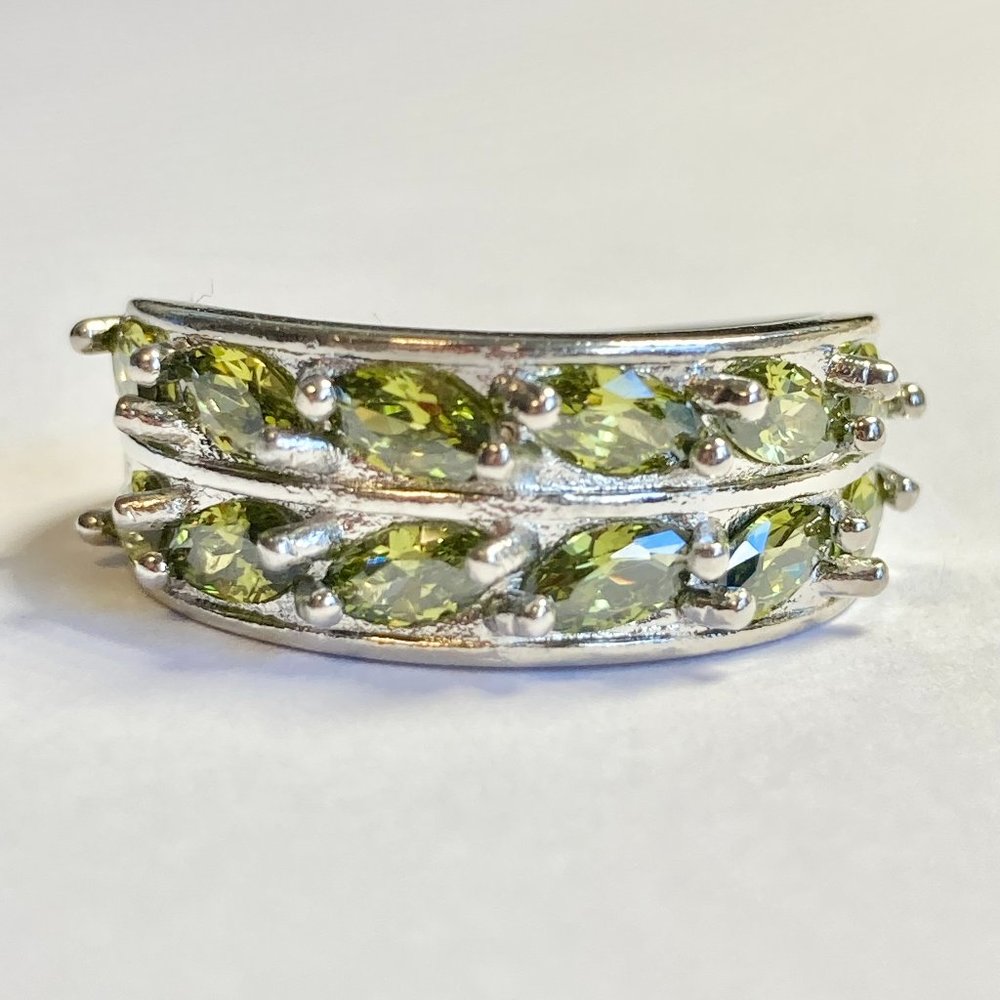 Silver Peridot Green Cubic Zirconia Anniversary Ring Size 7 Plated Simulated
